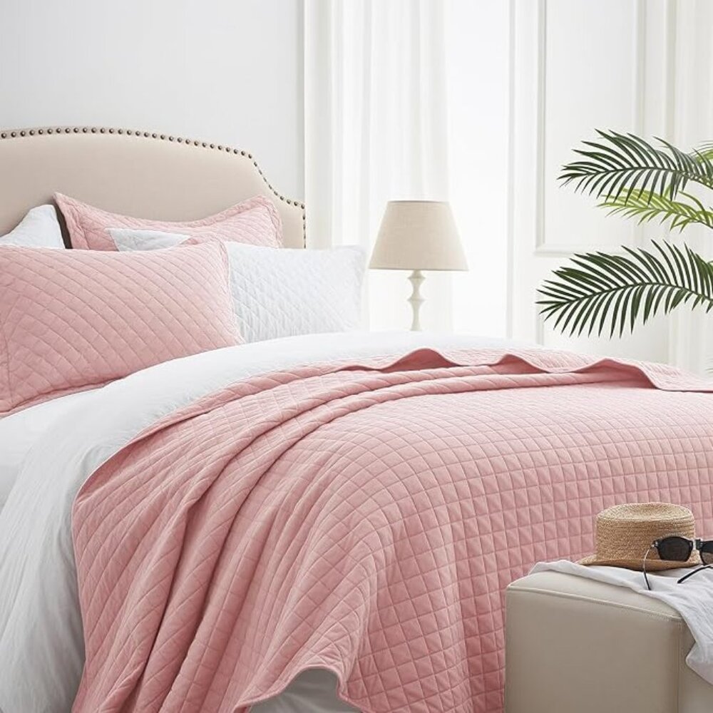 SunStyle Home Quilt Full|Queen Bedding | 3 Piece Set | Pink